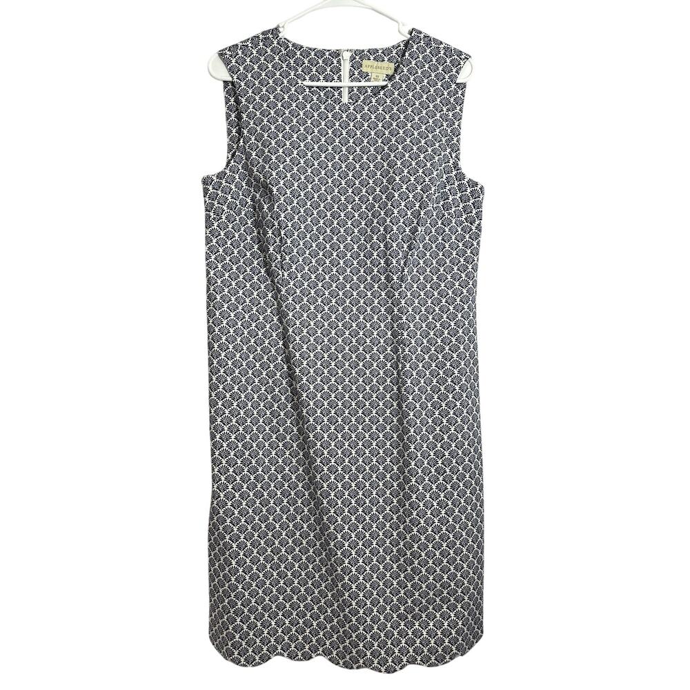 Appleseed’s Scallop Trim Sleeveless Dress White Navy Blue Floral size 10